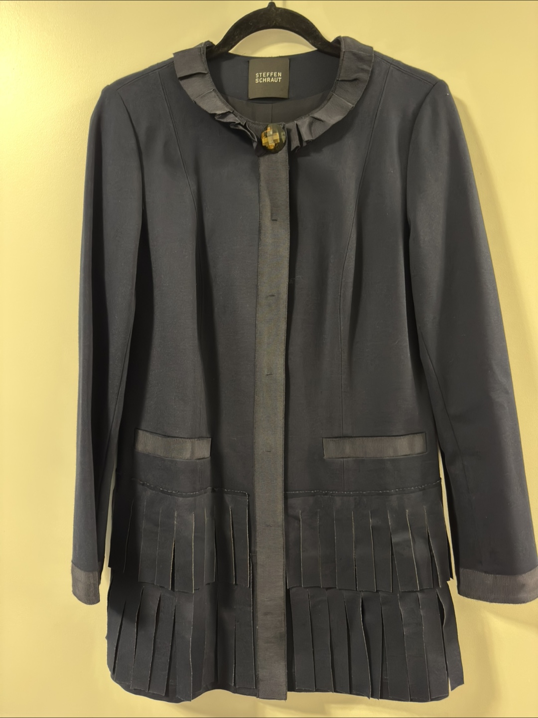 Steffen Schraut Navy Blue Jacket with Fringe Detail