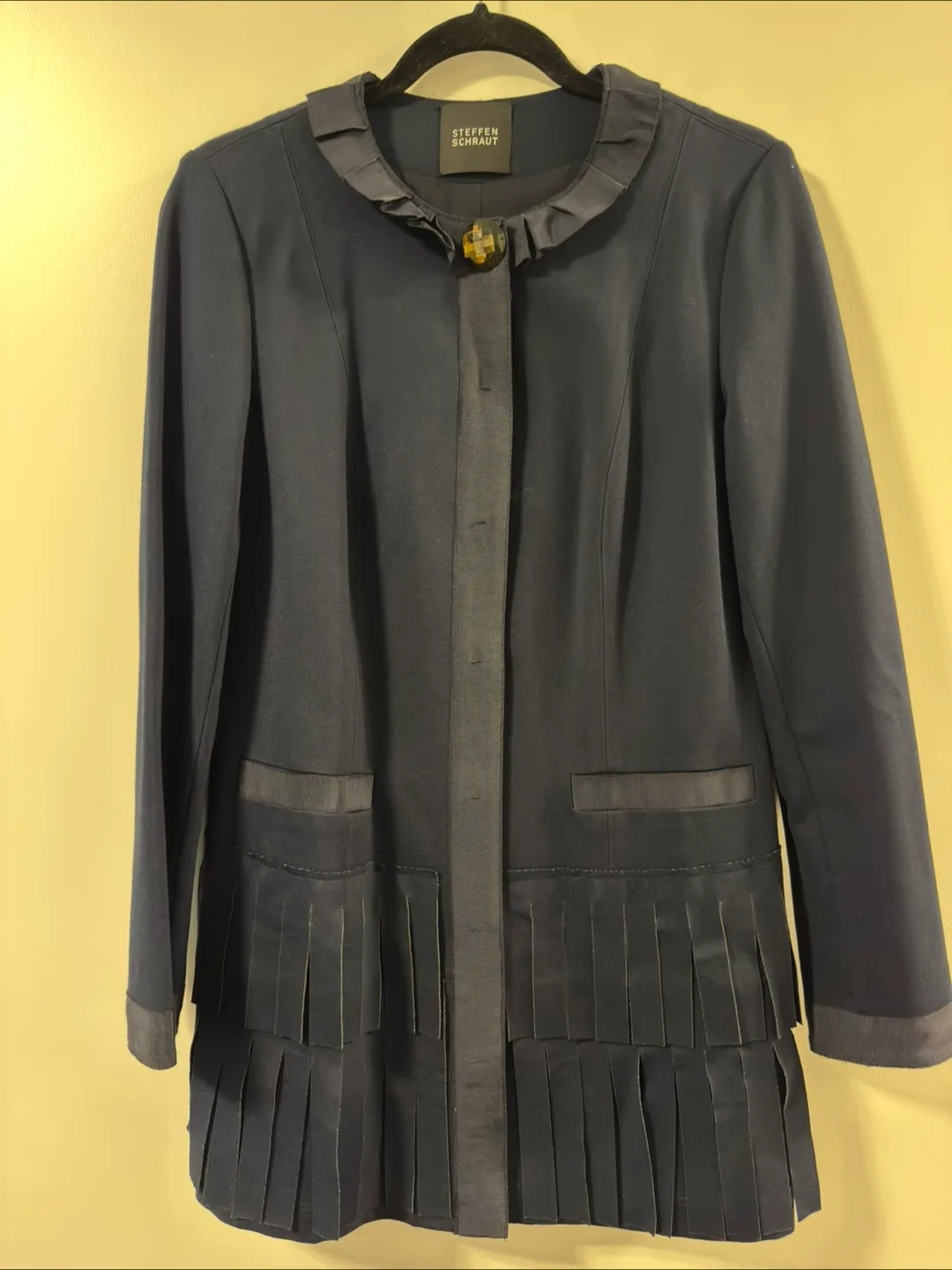 Steffen Schraut Navy Blue Jacket with Fringe Detail thumbnail