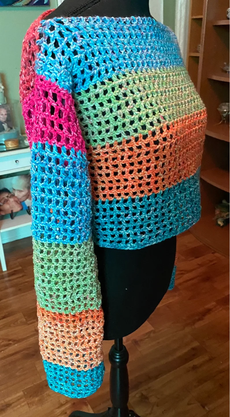 Hand-Crocheted Rainbow Stripe Bolero crop image indicator(3)