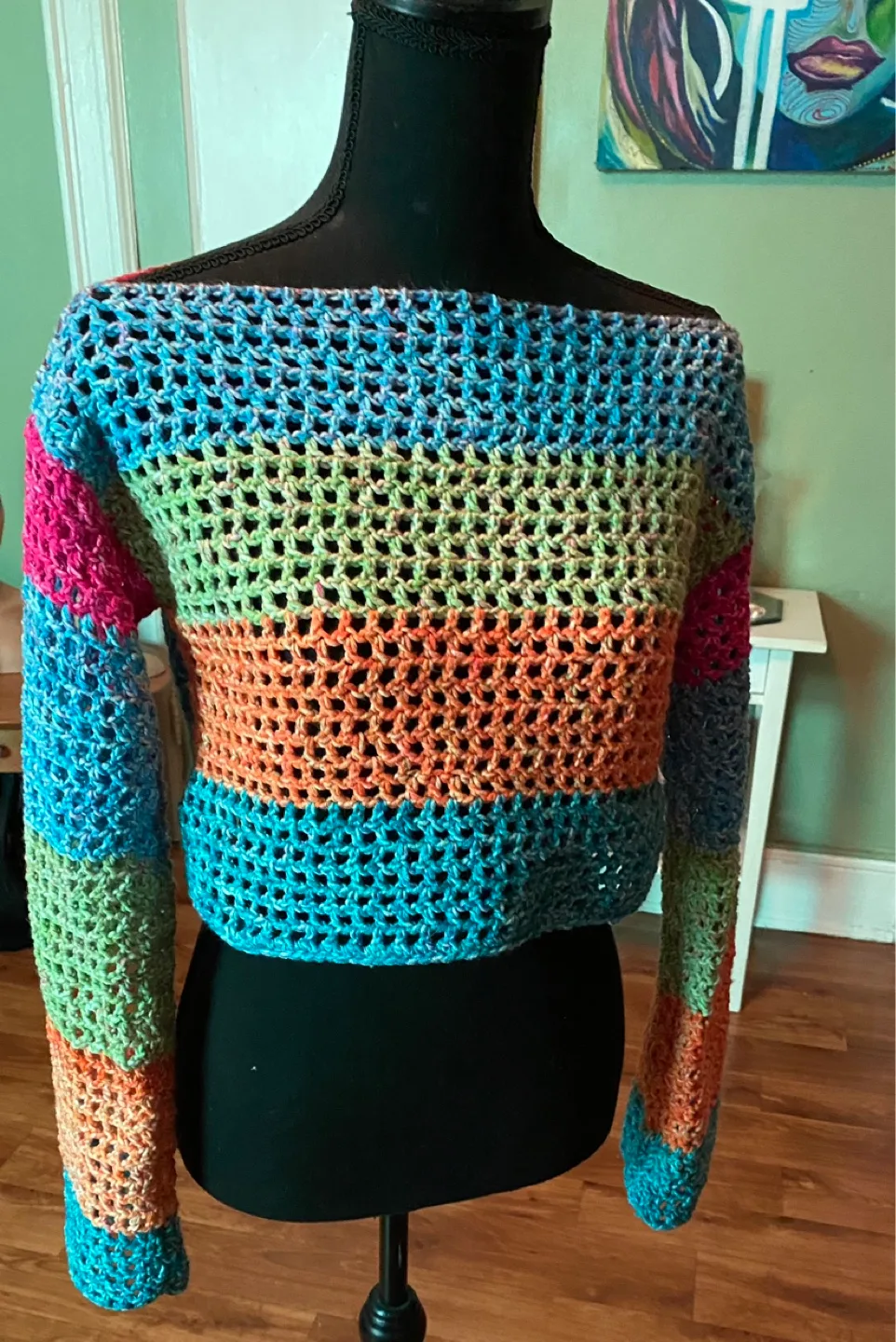 Hand-Crocheted Rainbow Stripe Bolero crop image indicator(2)