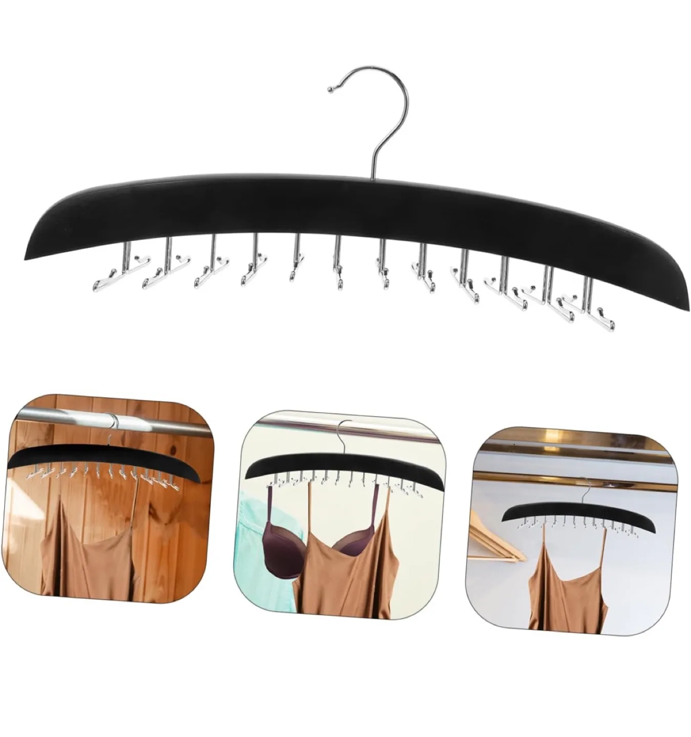 Black Wooden Scarf and Belt Organizer Hanger thumbnail