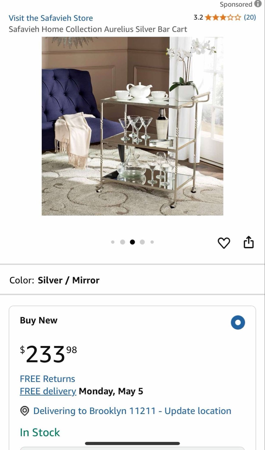 Silver Mirrored Bar Cart - photo 3