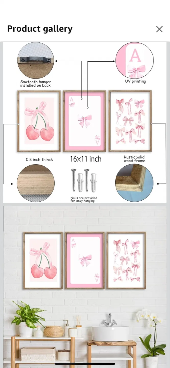 Set of 3 Trendy Pink Bows Wall Art 16x11 image indicator(2)