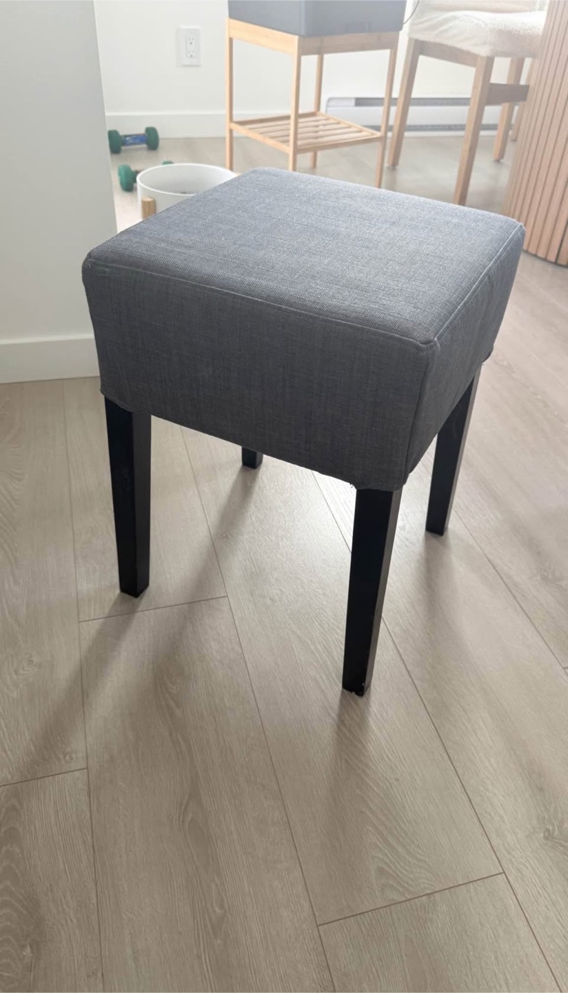 2 Grey Fabric Upholstered Stool with Black Legs