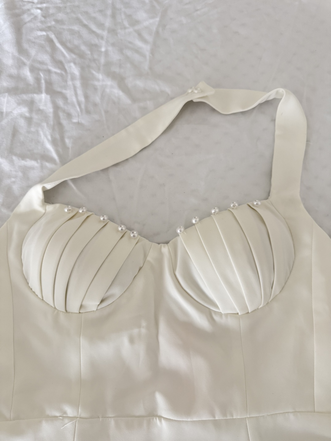 🛍️NEW White Pearl Detail Halter Midi Dress - photo 2