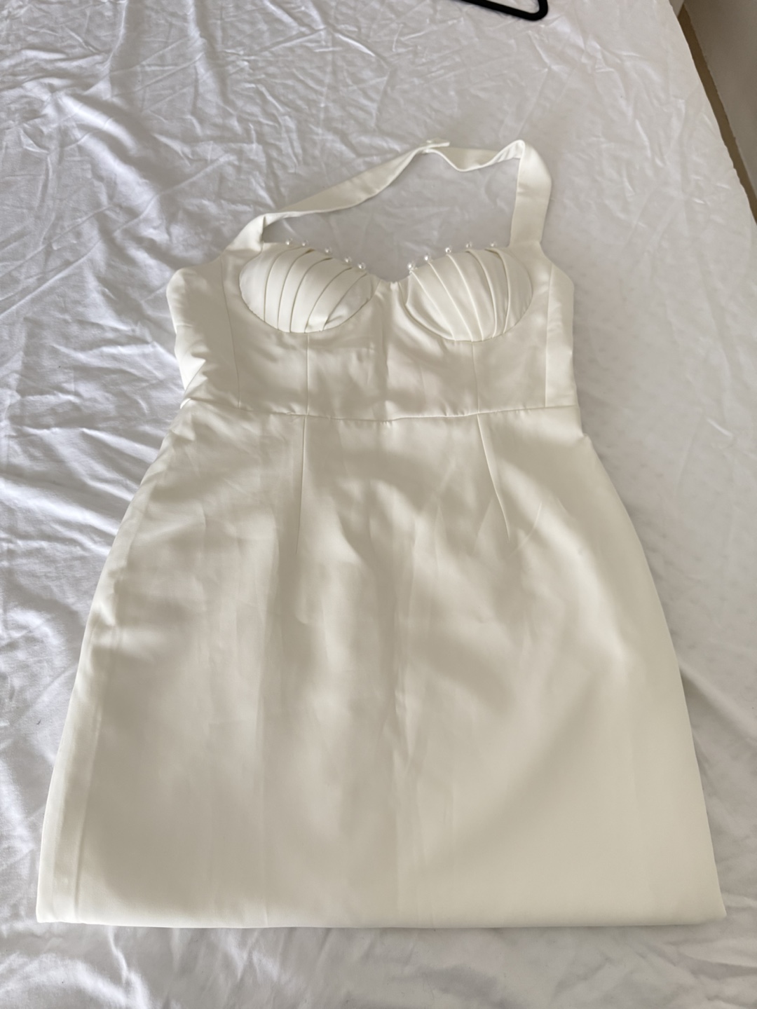 🛍️NEW White Pearl Detail Halter Midi Dress