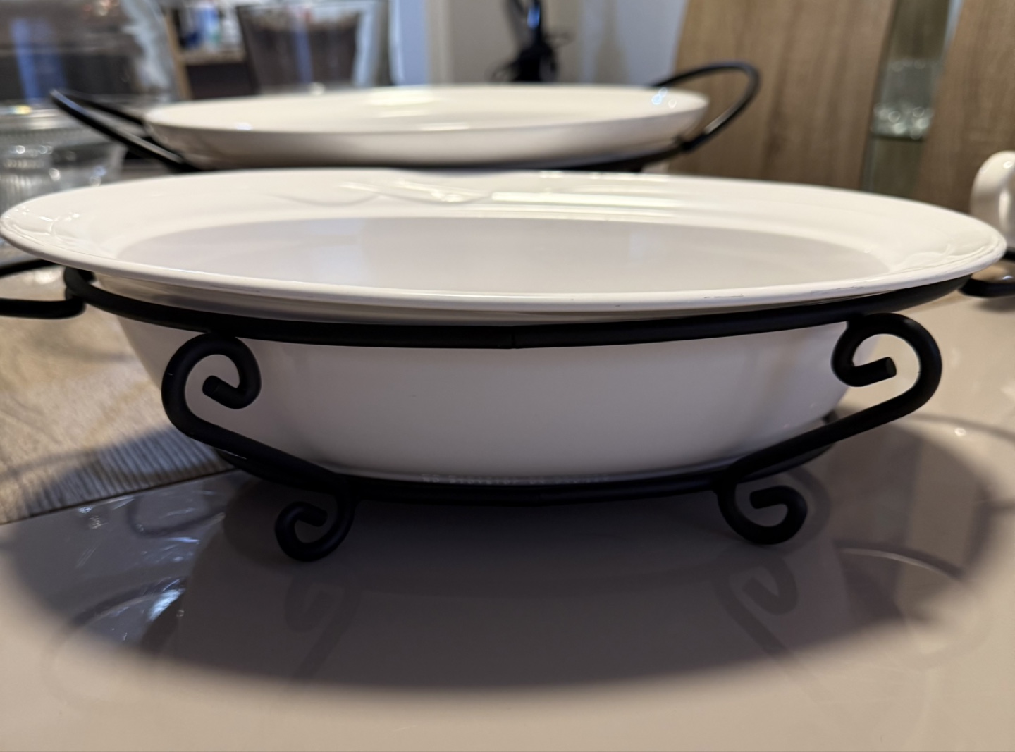 White Ceramic Serving Bowl Set with Metal Stand - photo 2