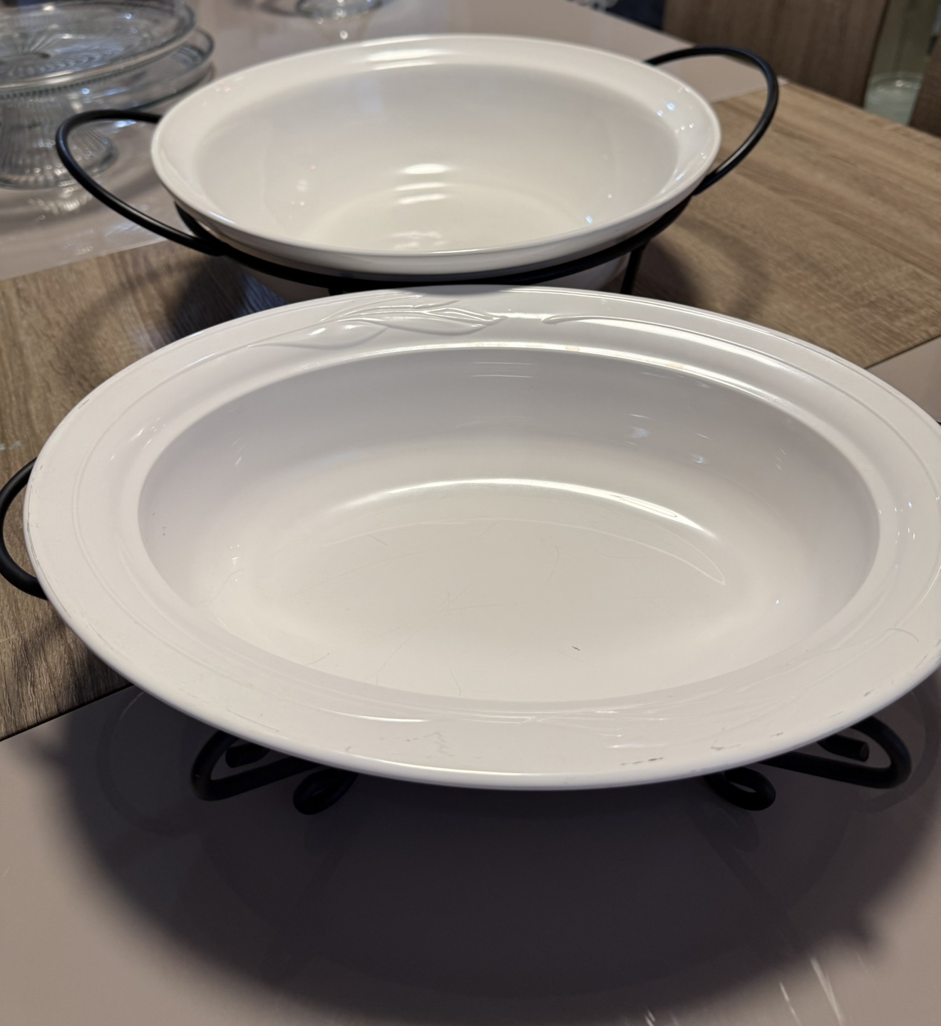 White Ceramic Serving Bowl Set with Metal Stand