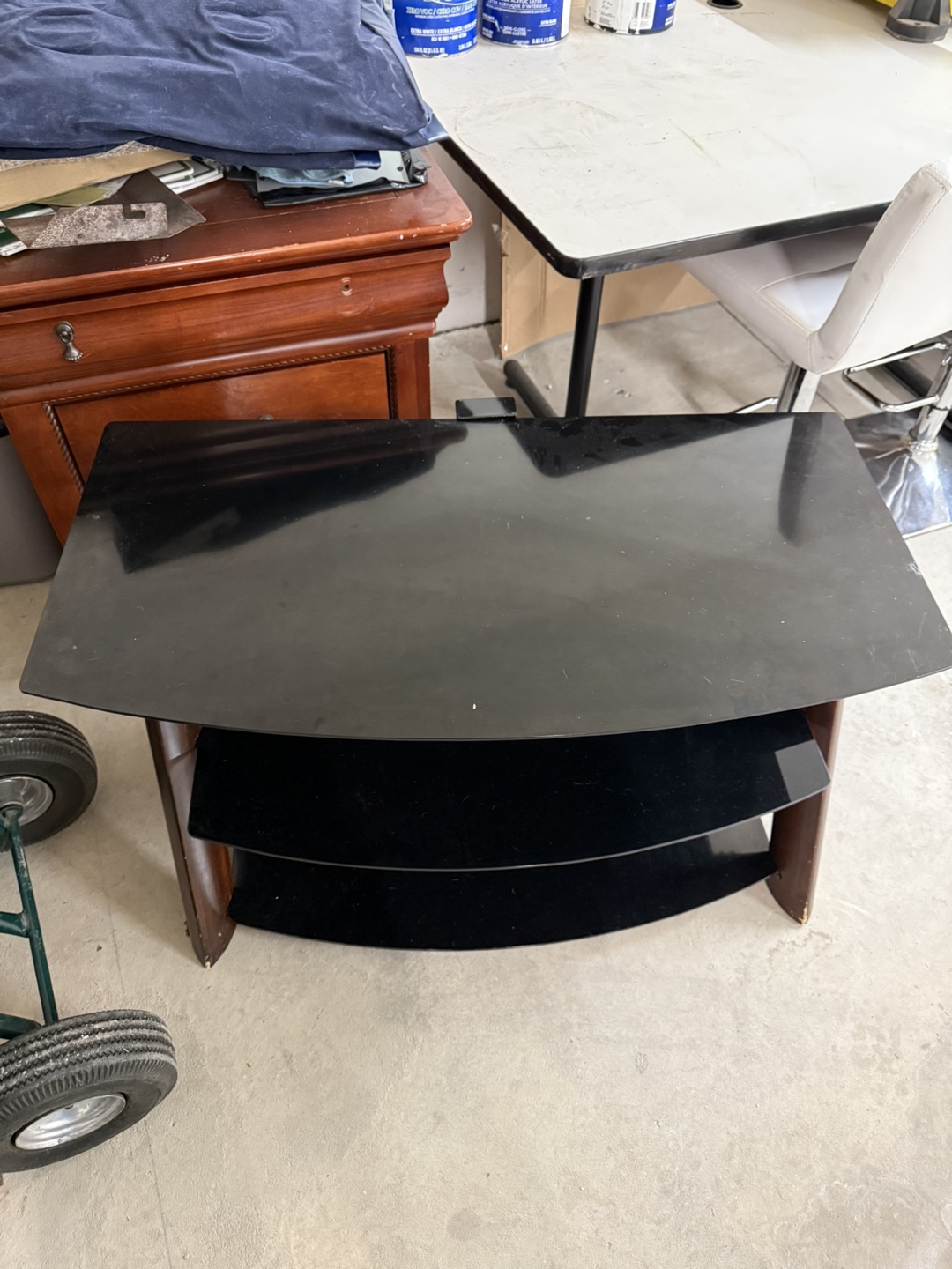 Black Glass TV Stand with Wood Accents - photo 3