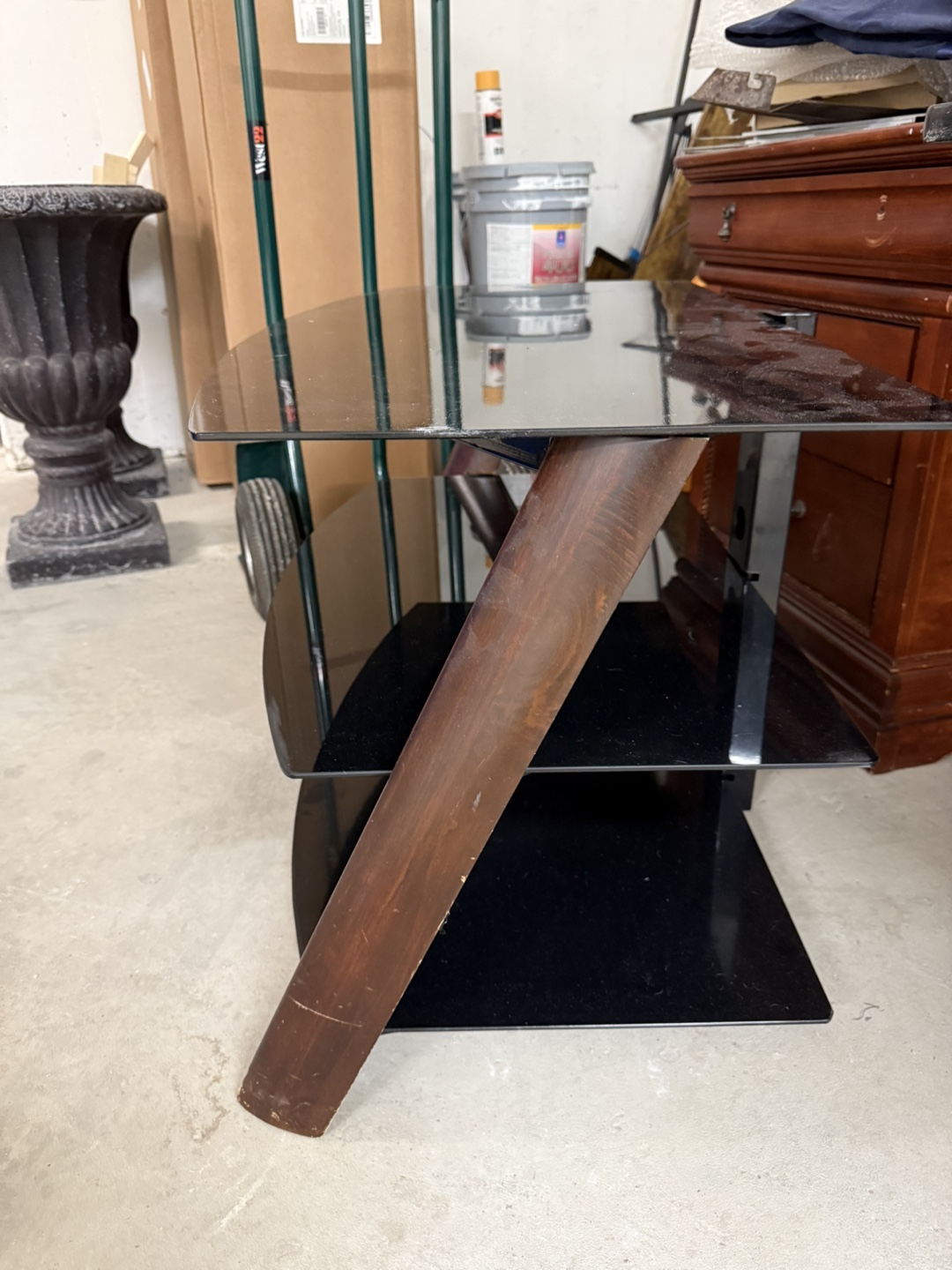 Black Glass TV Stand with Wood Accents - photo 2
