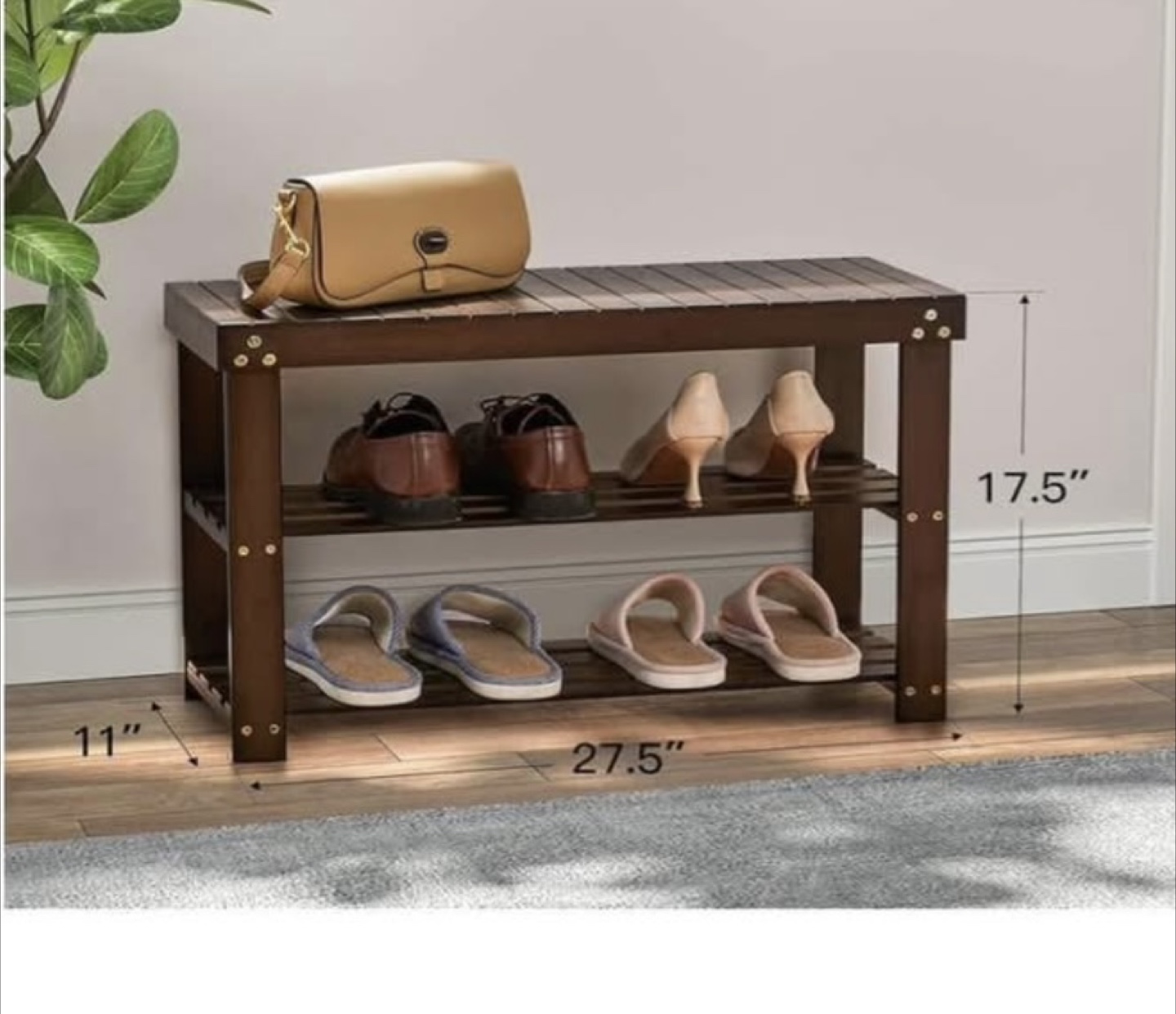 Bamboo Shoe Rack Bench with Storage