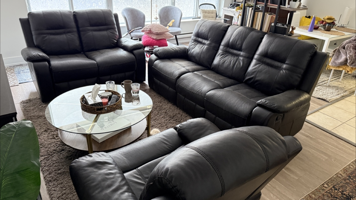 3 Reclining Leather Couch Set - Sofa, Loveseat, and Chair