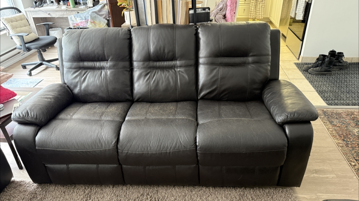 3 Reclining Leather Couch Set - Sofa, Loveseat, and Chair - photo 2