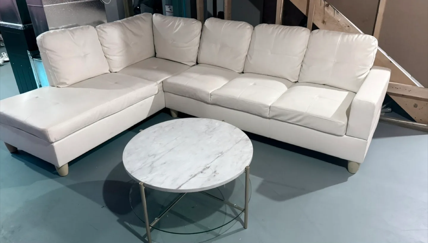 Cream Sectional Sofa & Coffee Table Set