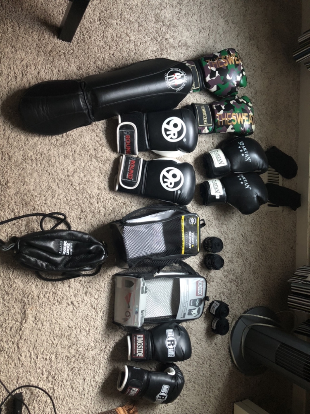 Boxing Equipment Bundle - Gloves, Shin Guards, Hand Wraps