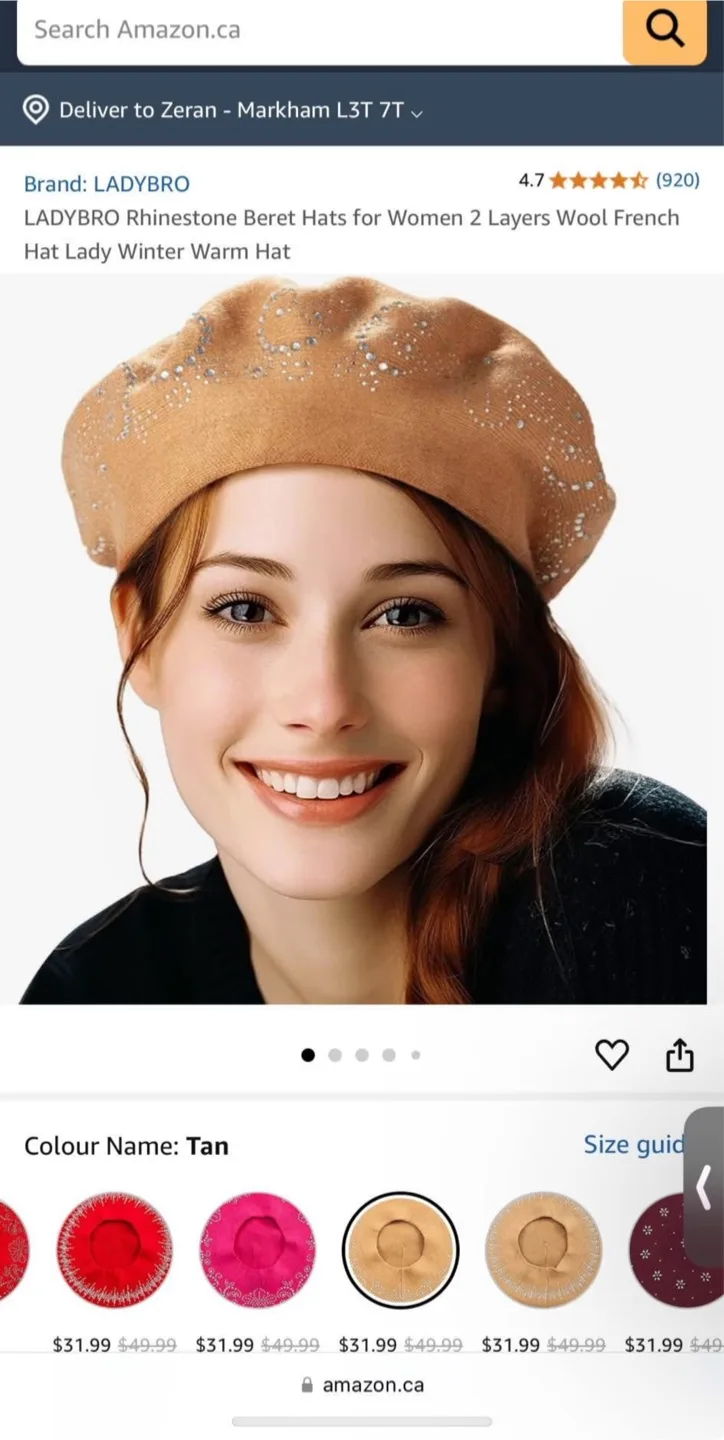 LADYBRO Rhinestone Beret - Tan image indicator(4)