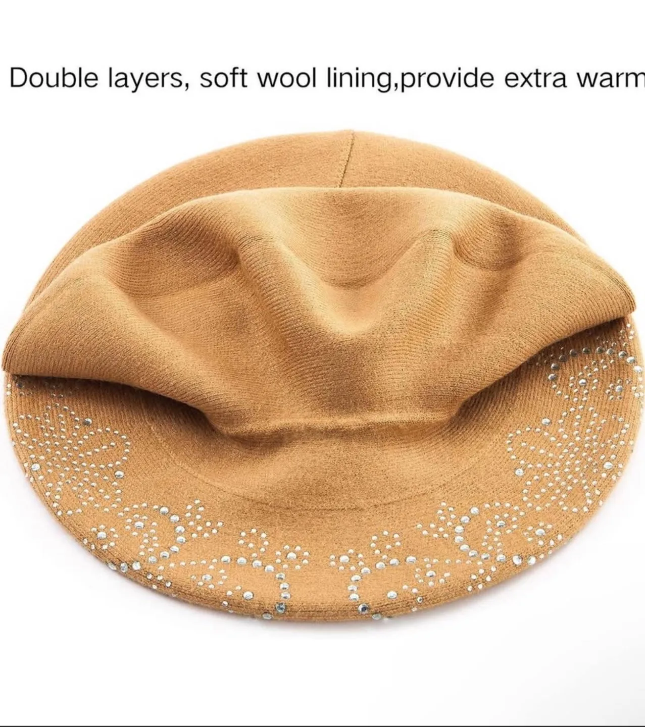 LADYBRO Rhinestone Beret - Tan image indicator(2)