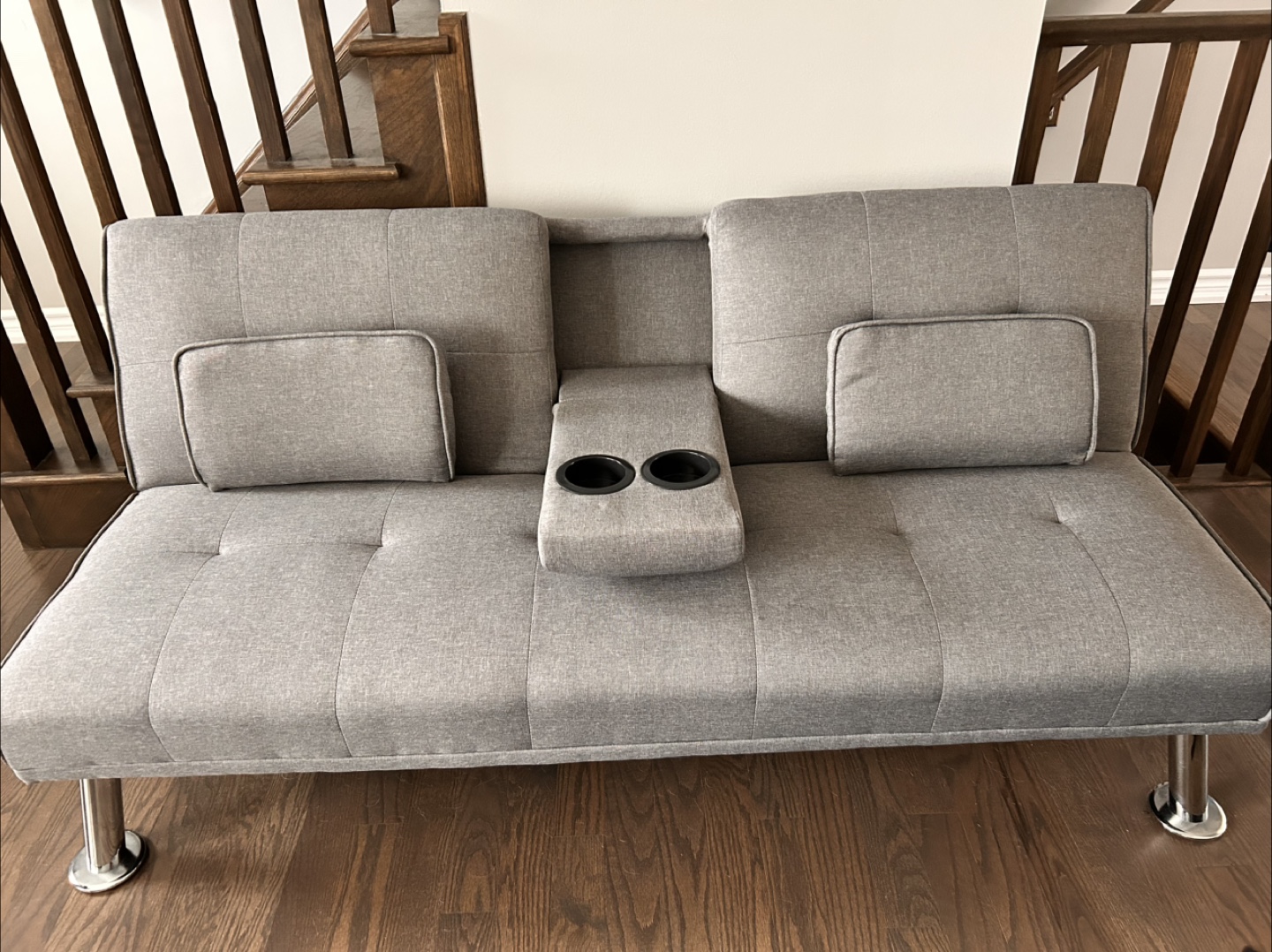Grey Futon Sofa Bed with Cup Holders 💚 - photo 2
