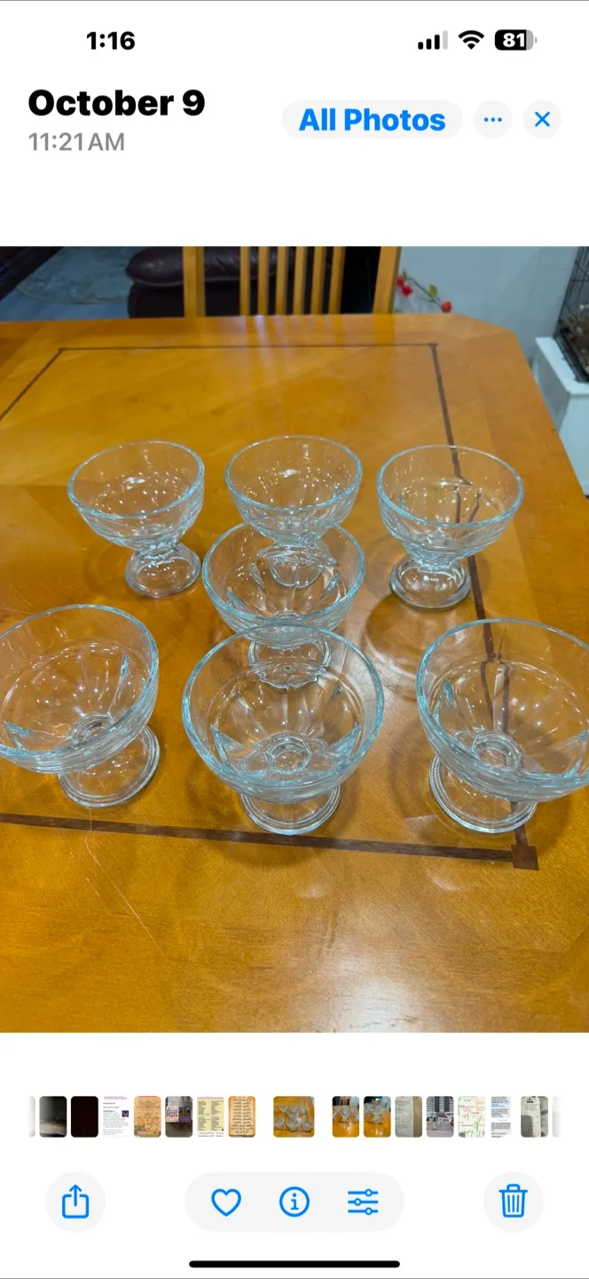 Set of six vintage footed glass dessert bowls