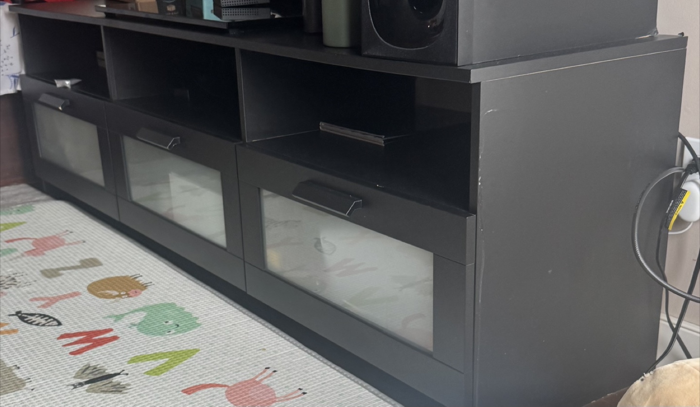 Black TV Stand with Glass Doors