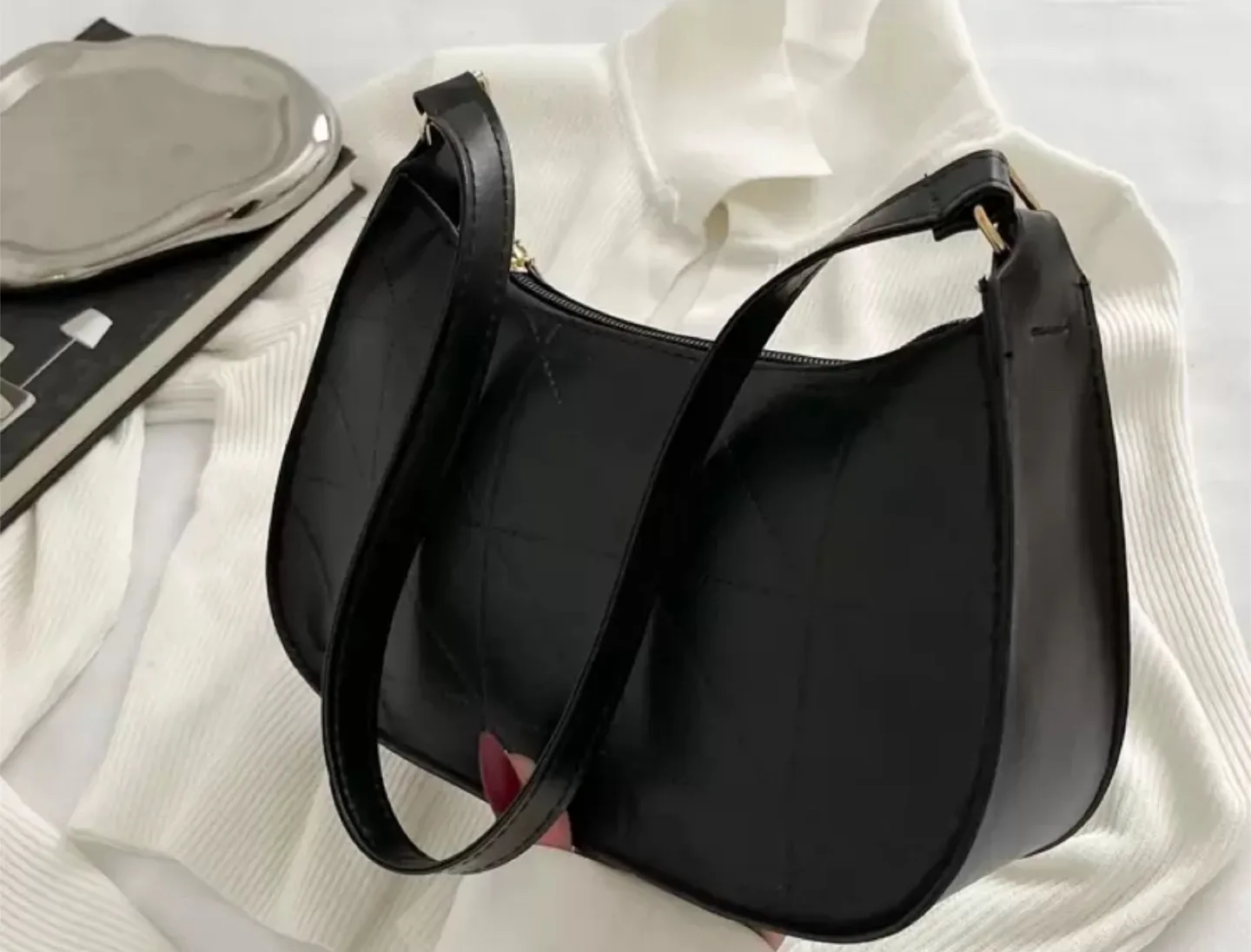 Black Quilted Half-Moon Bag thumbnail