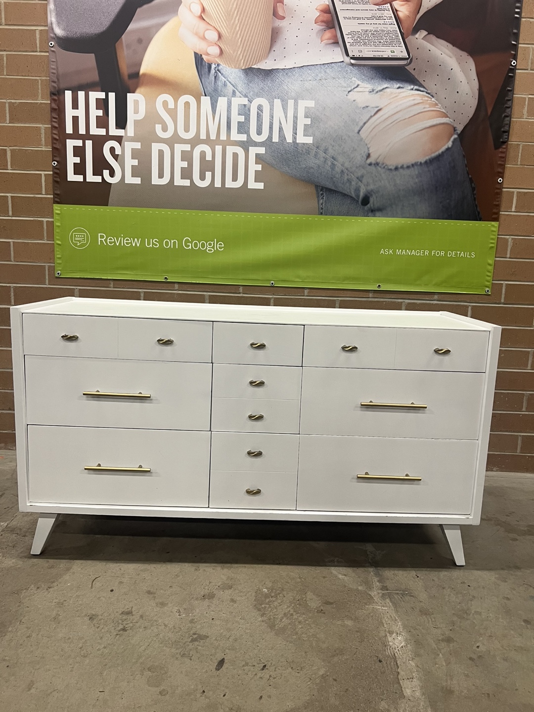 White Mid-Century Modern Dresser with Gold Hardware