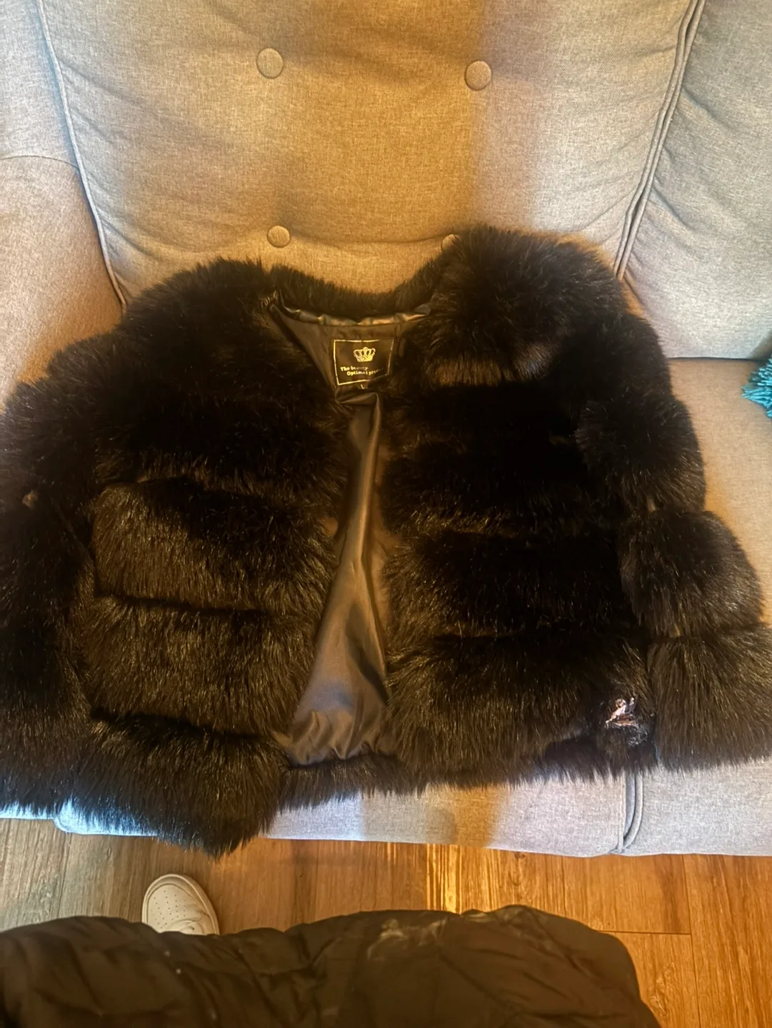 Black Faux Fur Jacket - Size L thumbnail