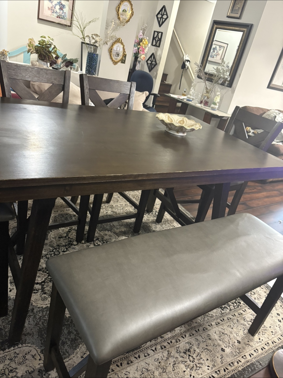 Dining table set include with bench oak wood - photo 2