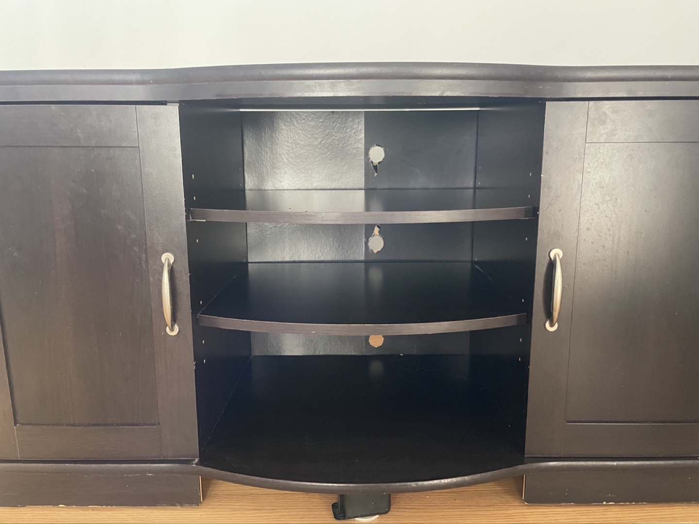 Dark Brown Curved TV Stand with Storage