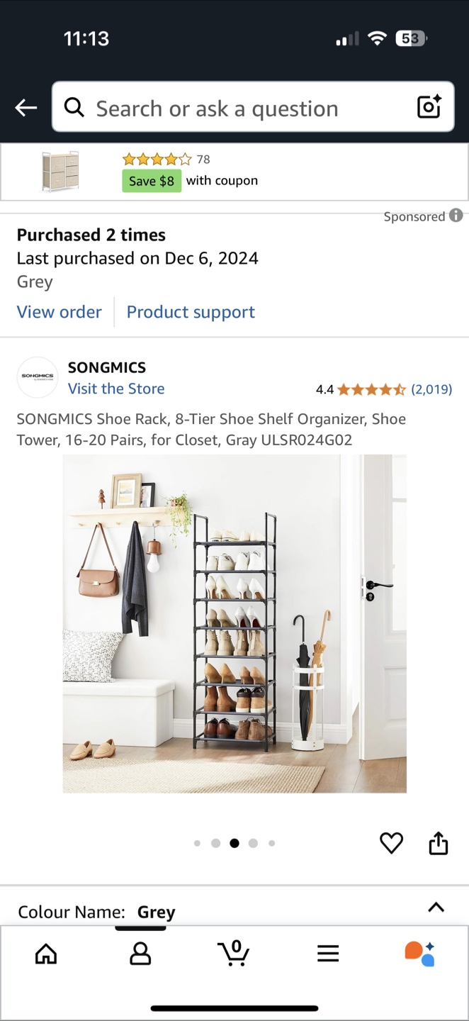 SONGMICS 9-Tier Shoe Rack Organizer, Grey - photo 2