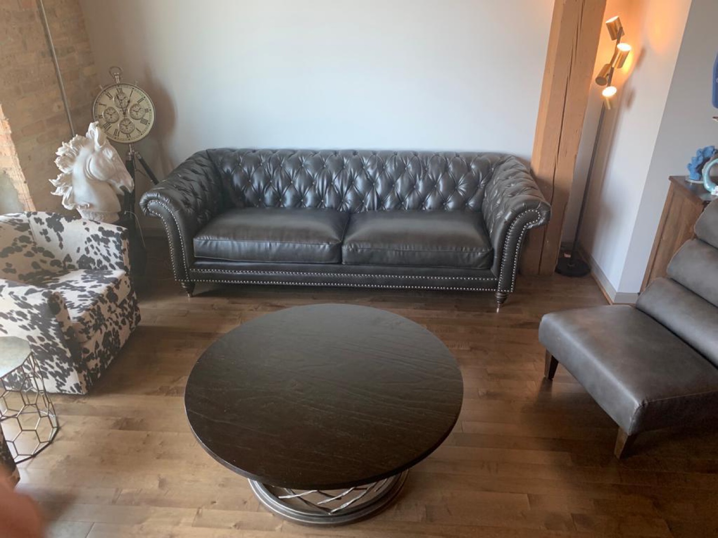 Dark Gray Genuine Leather Chesterfield Sofa