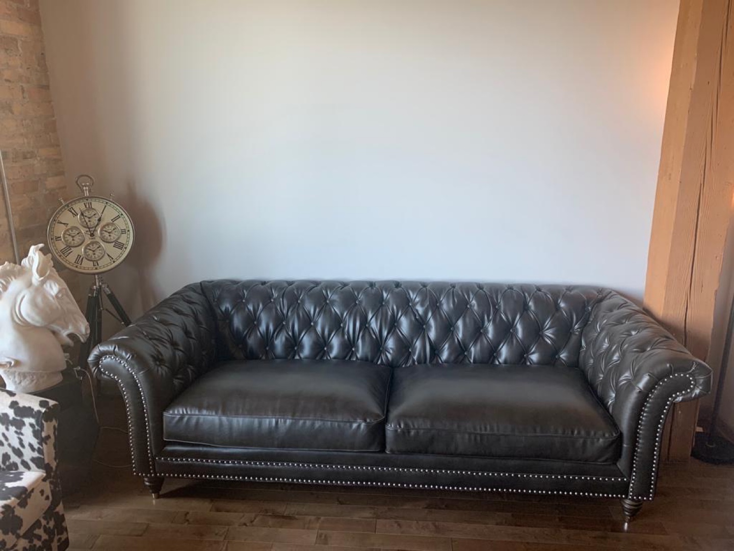 Dark Gray Genuine Leather Chesterfield Sofa - photo 2