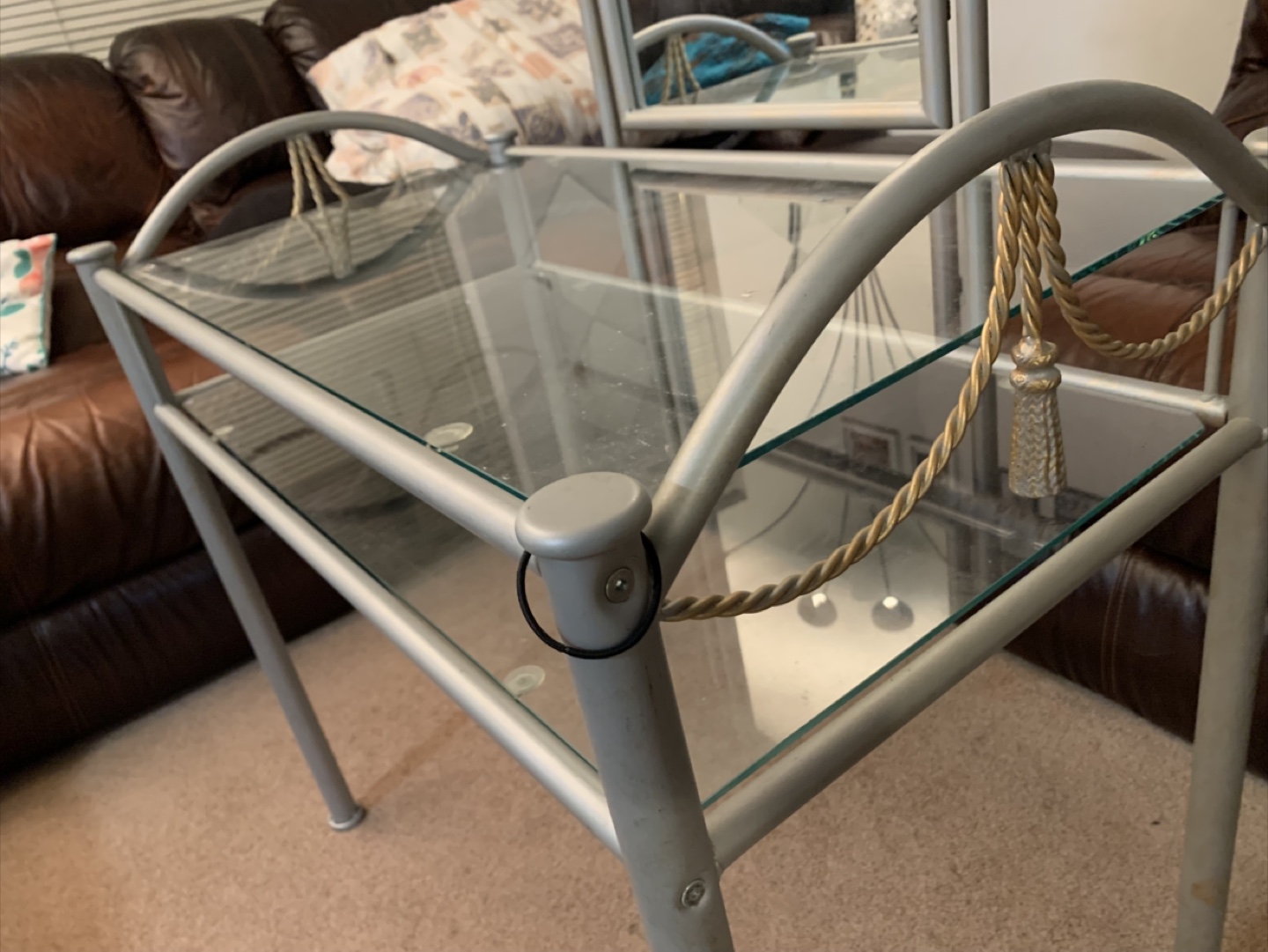 Silver Vanity Set with Glass Shelves and Mirror
