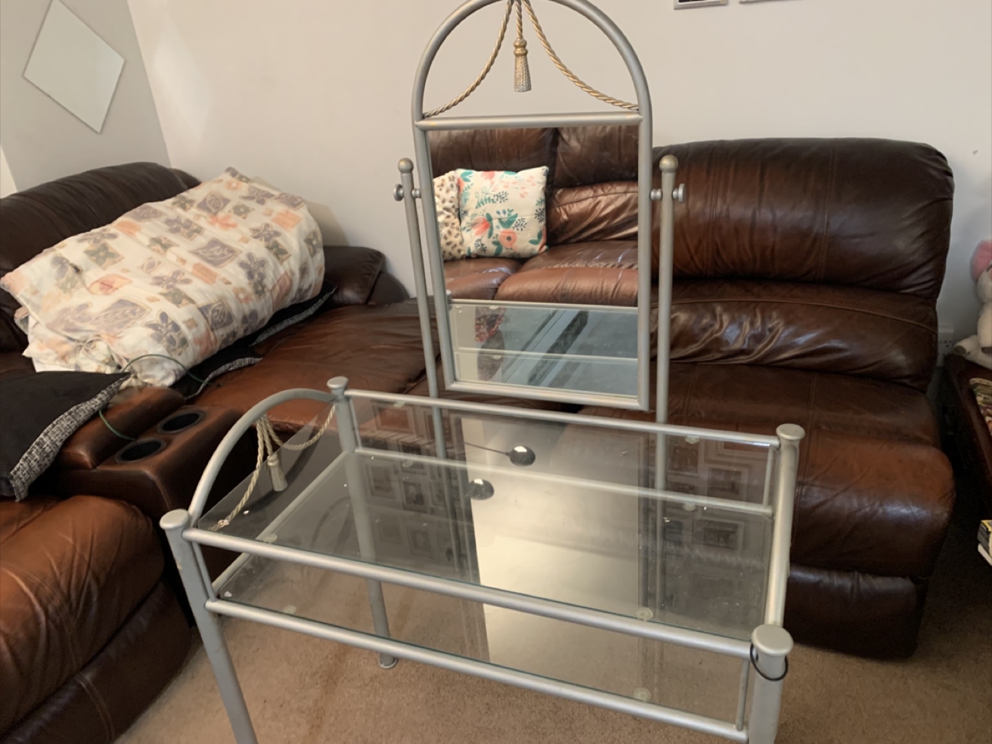 Silver Vanity Set with Glass Shelves and Mirror - photo 2
