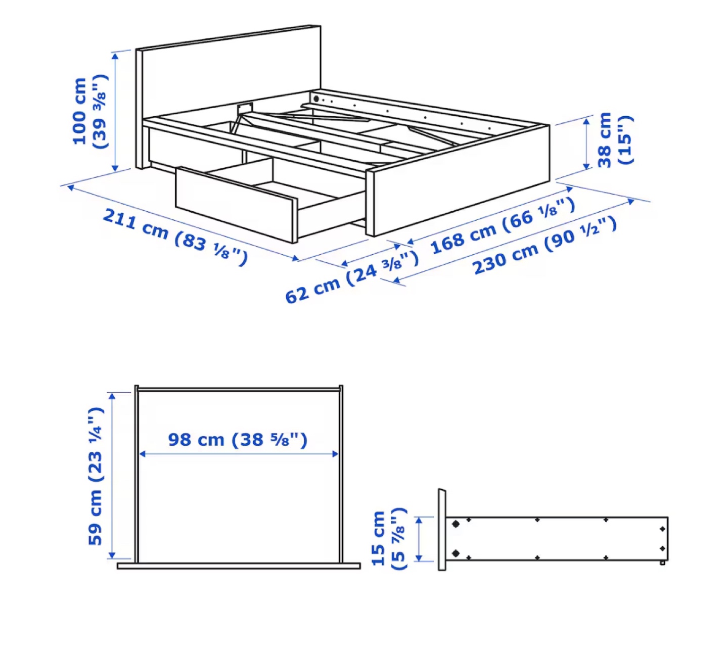 Queen-sized bed frame with two drawers - photo 3