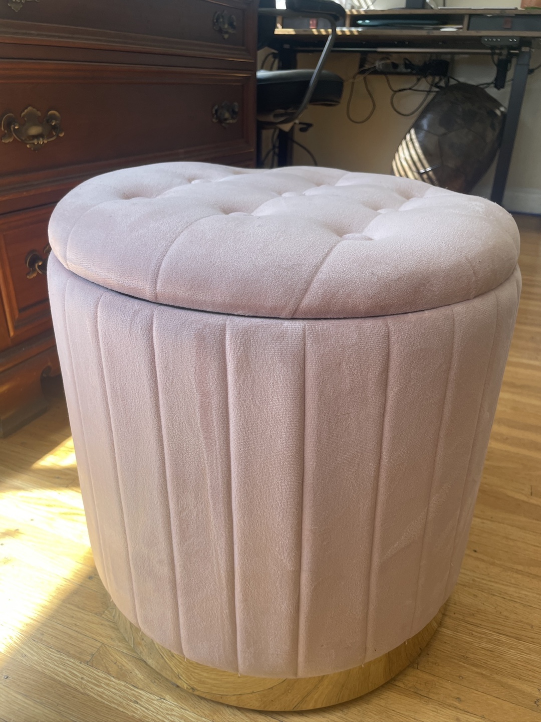 3 Pink Velvet Storage Ottomans-Gold Base - photo 2