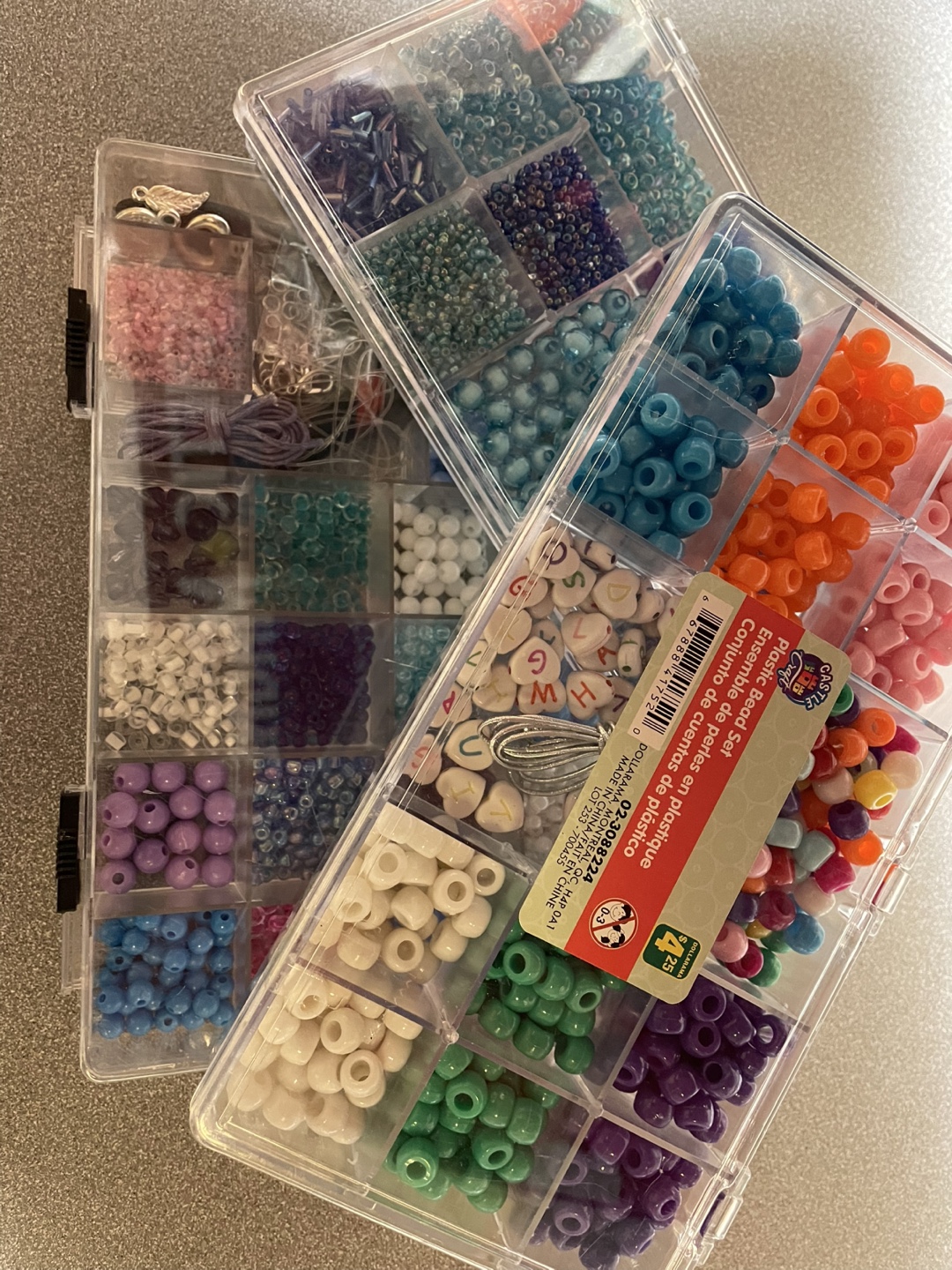 Three craft bead sets plus vials