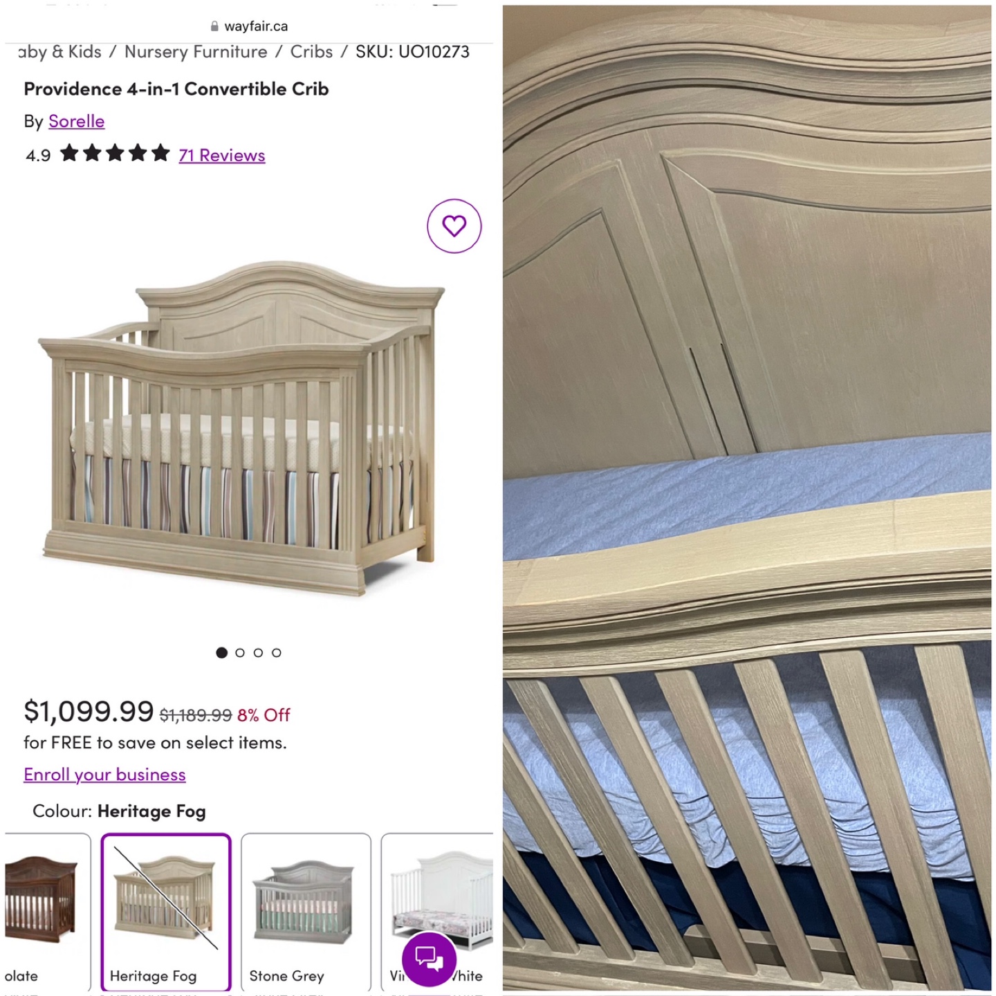 Sorelle Providence 4-in-1 Convertible Crib - Heritage Fog
