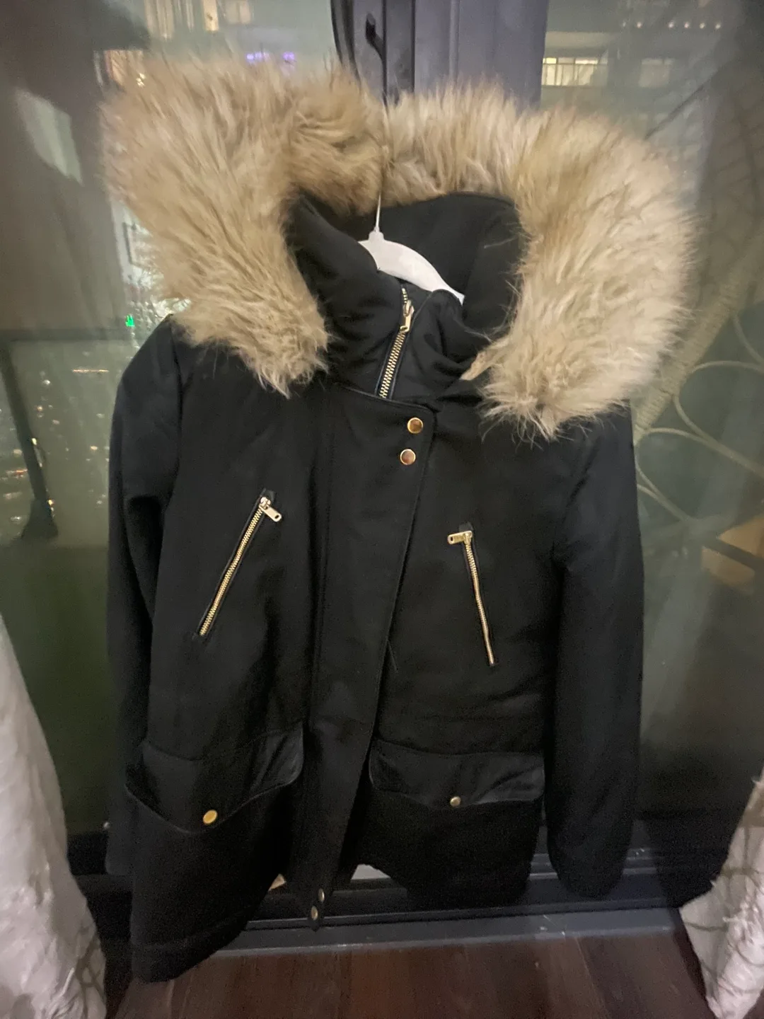 Really warm Zara Black Parka with Faux Fur Hood image indicator(6)