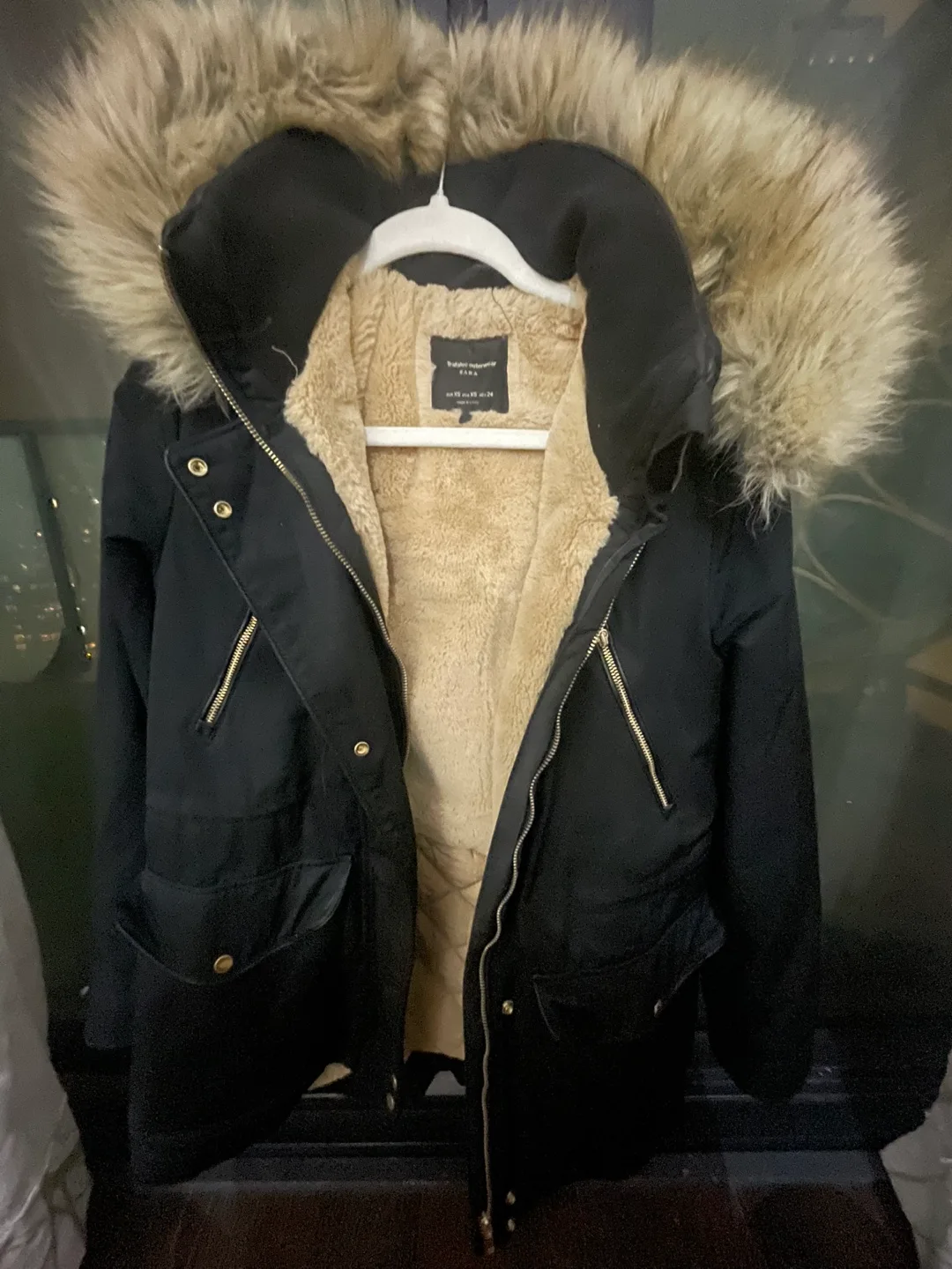 Really warm Zara Black Parka with Faux Fur Hood image indicator(5)