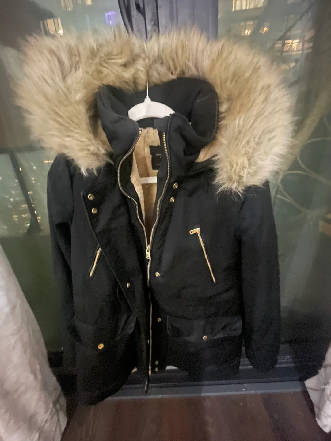 Really warm Zara Black Parka with Faux Fur Hood image indicator(4)