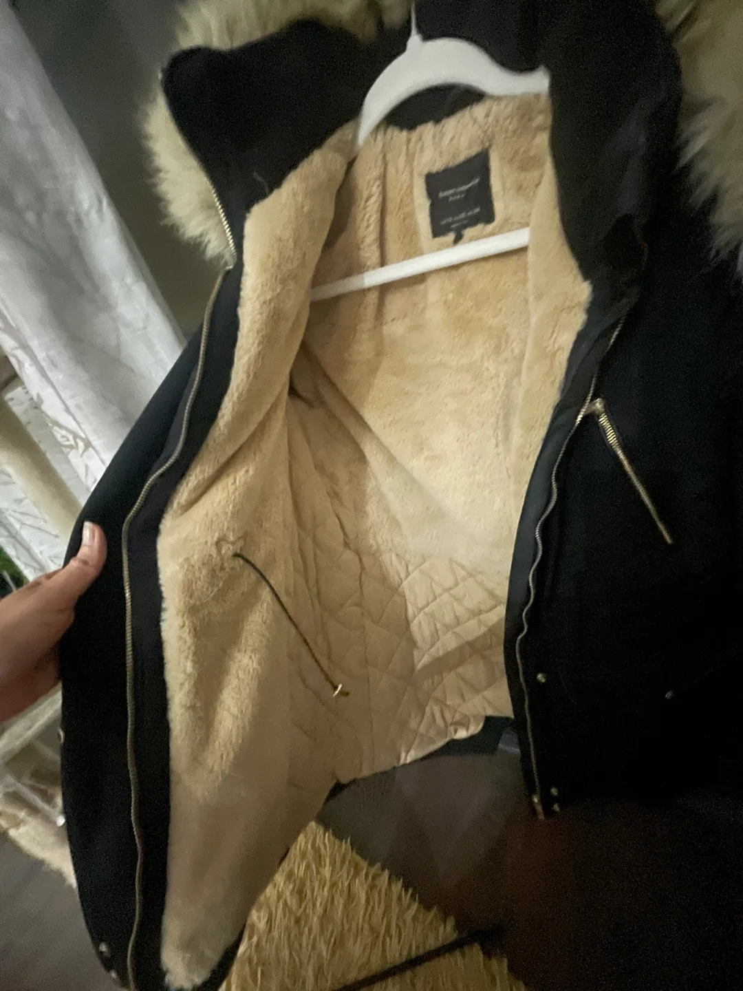 Really warm Zara Black Parka with Faux Fur Hood image indicator(3)