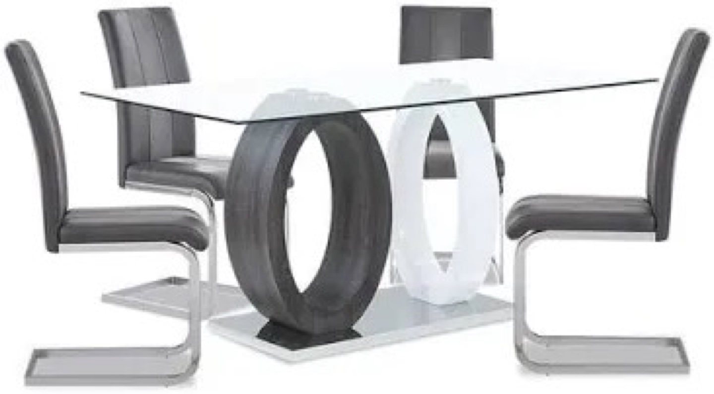 Glass-top dining table set with four grey chairs - photo 3
