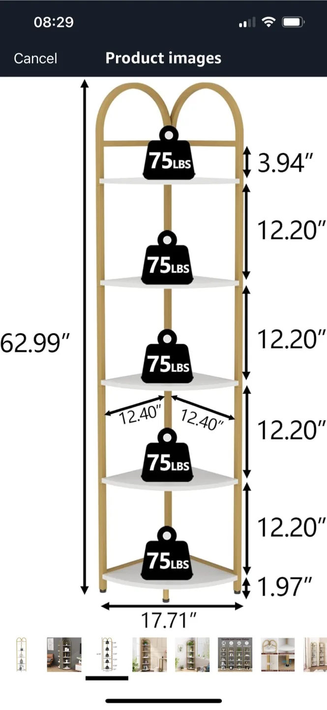 Corner Shelf, 5-Tier Storage Rack White & Gold image indicator(4)