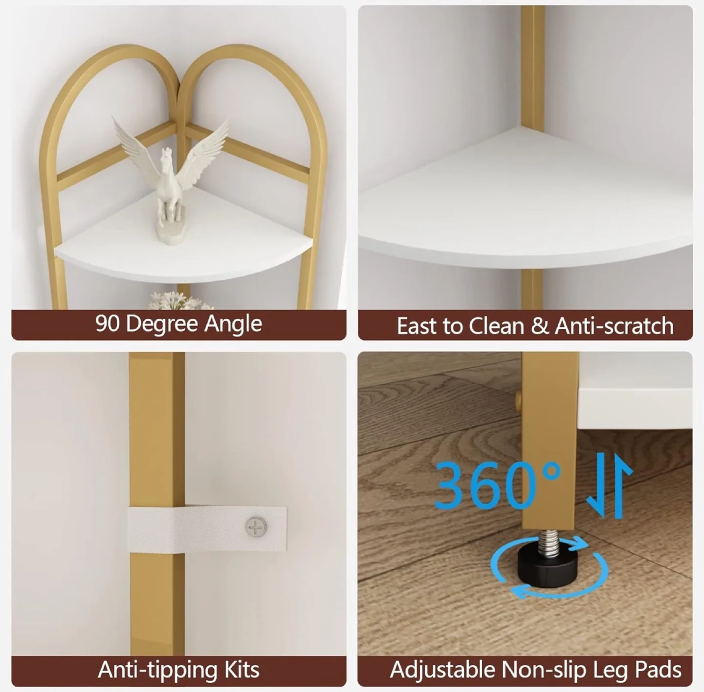 Corner Shelf, 5-Tier Storage Rack White & Gold image indicator(3)