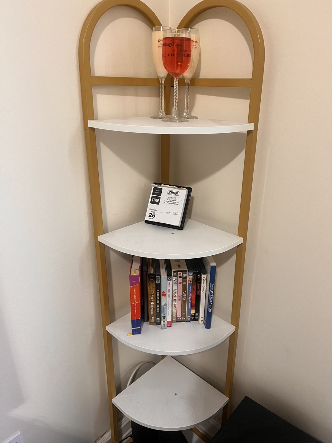 Corner Shelf, 5-Tier Storage Rack White & Gold