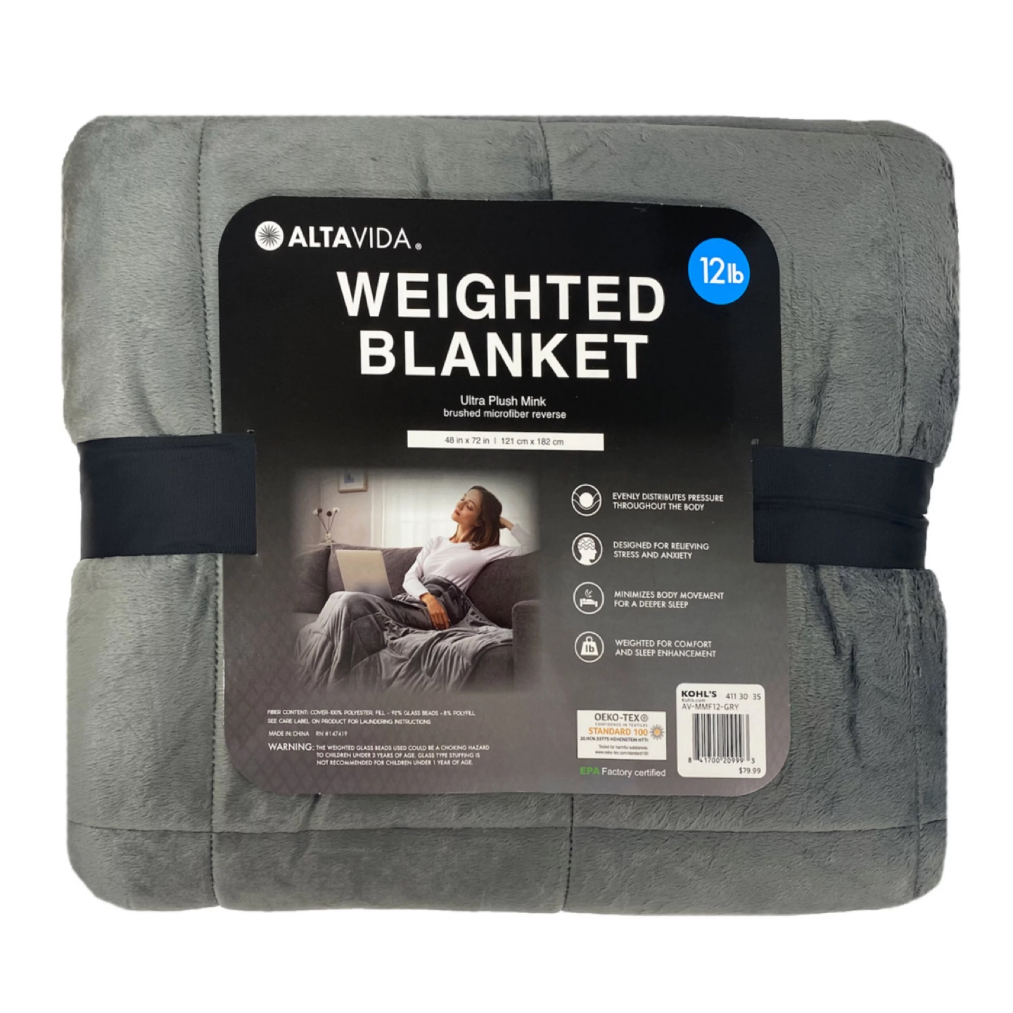 Altavida Weighted Blanket - 12 lbs - Navy (New) - photo 3