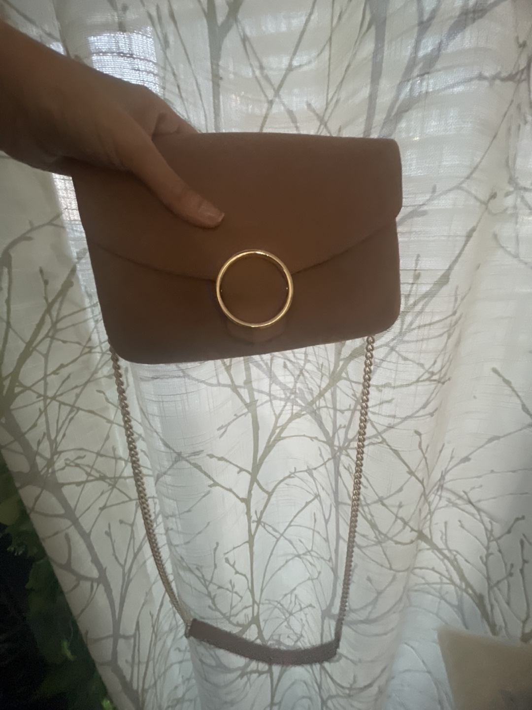 Tan Suede Crossbody Bag with Gold Chain - photo 3