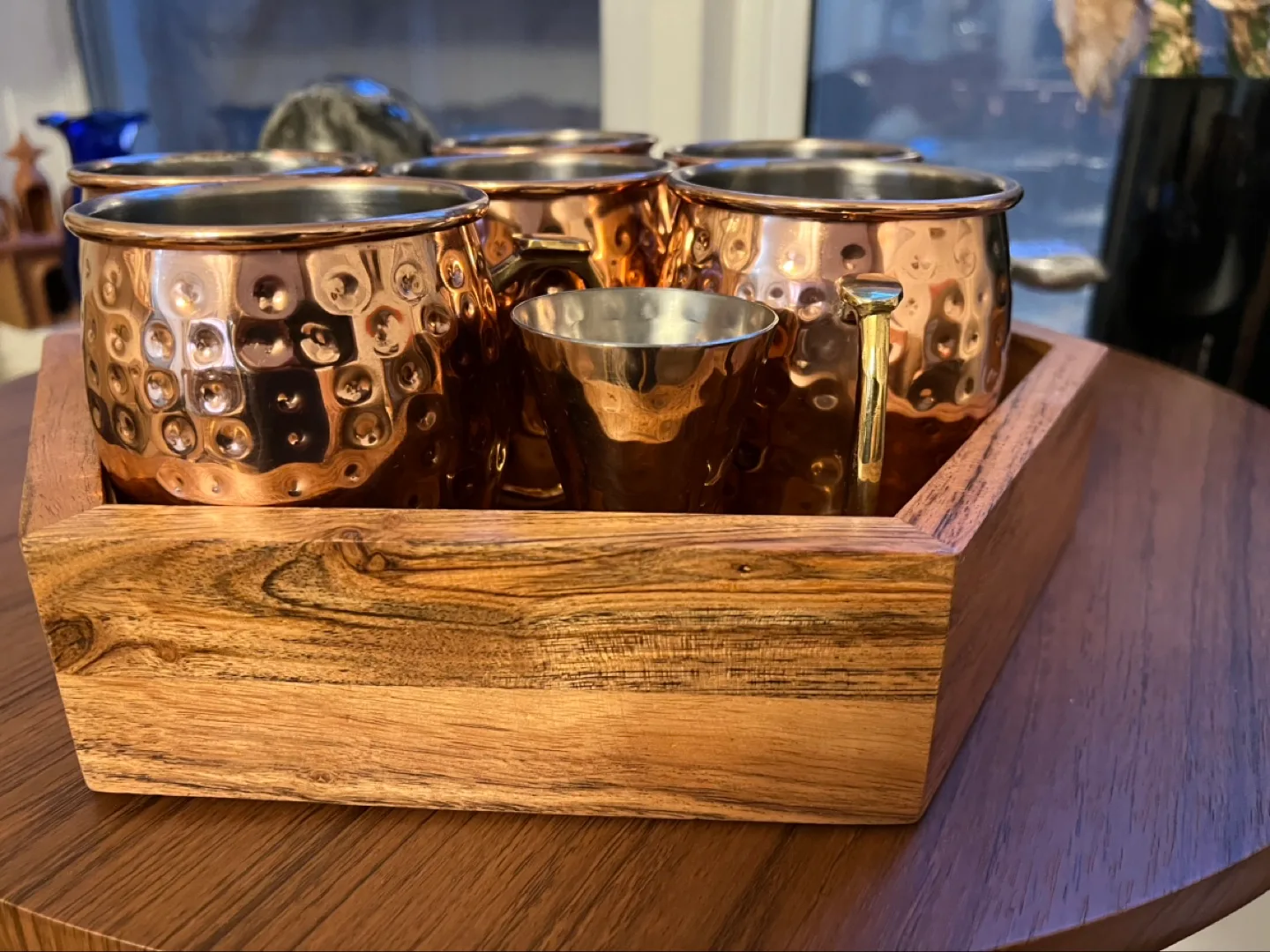 Copper Moscow Mule Mug Set with Wooden Tray image indicator(5)