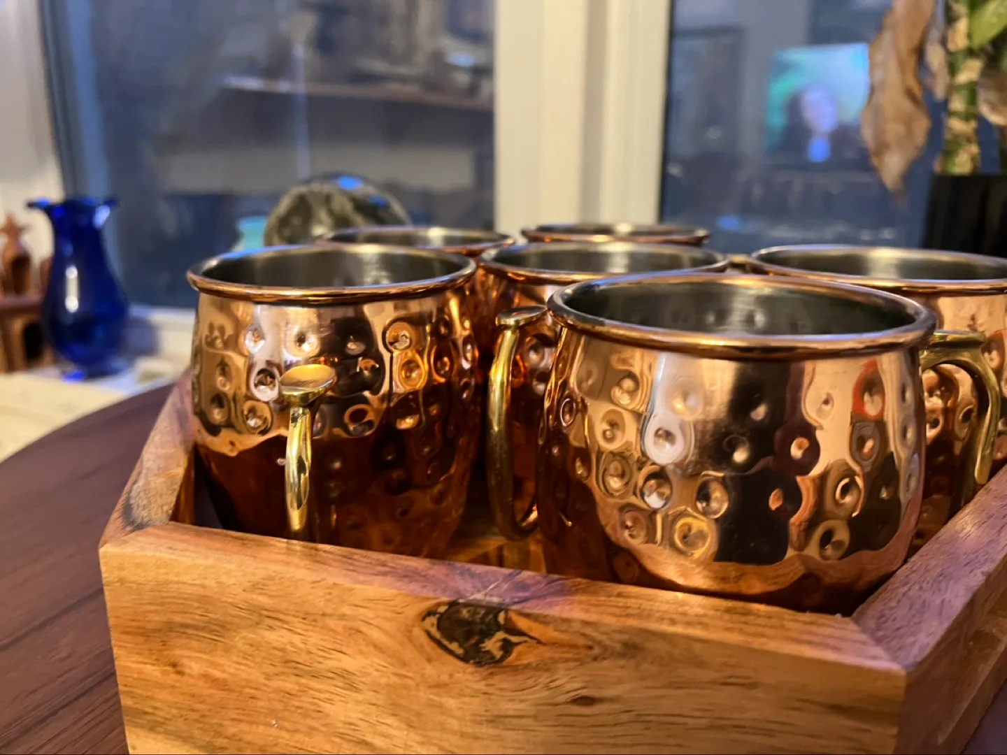 Copper Moscow Mule Mug Set with Wooden Tray image indicator(4)